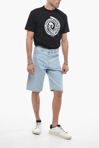 Light-washed Denim Shorts with Embroidery