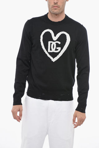 Crew Neck Silk Blend Sweater with Front Logo