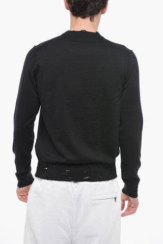 Crew Neck Silk Blend Sweater with Front Logo