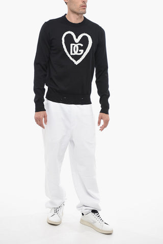 Crew Neck Silk Blend Sweater with Front Logo