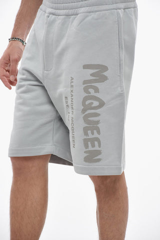 Shorts in Jersey di Cotone con Logo Stampato