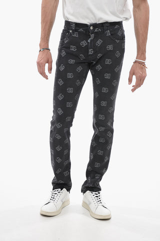 5 Pocket Skinny Fit Denims with Monogram Motif 15cm