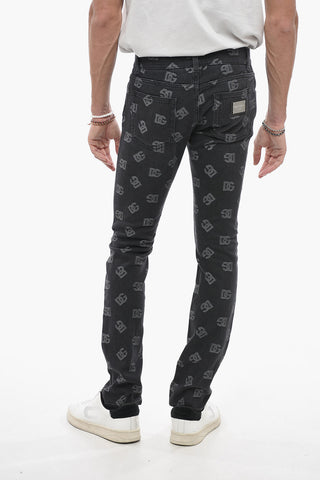 5 Pocket Skinny Fit Denims with Monogram Motif 15cm