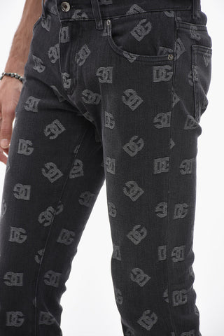 5 Pocket Skinny Fit Denims with Monogram Motif 15cm