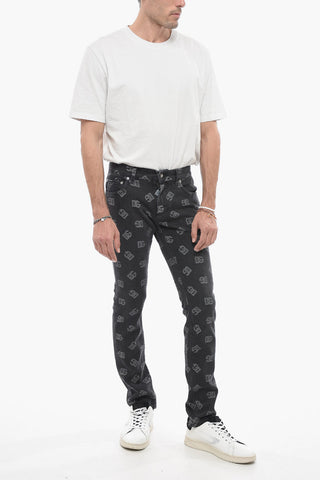 5 Pocket Skinny Fit Denims with Monogram Motif 15cm
