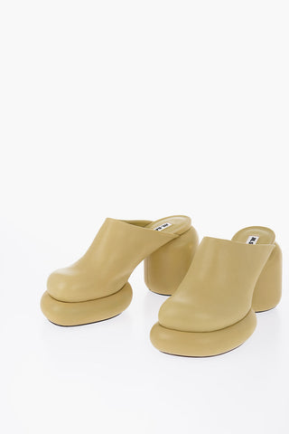 Leather Mules With Chunky Sole Heel 10 cm