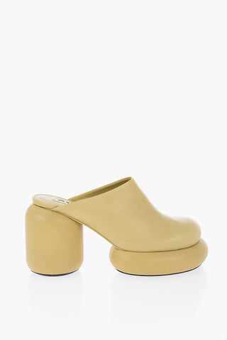 Leather Mules With Chunky Sole Heel 10 cm