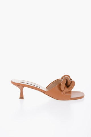 Vegan Leather Open Toe Mules With Chain Details Heel 5 cm