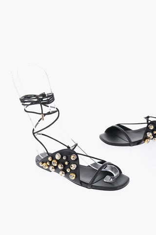 Vegan Leather Sandals With Rhinestones Detail