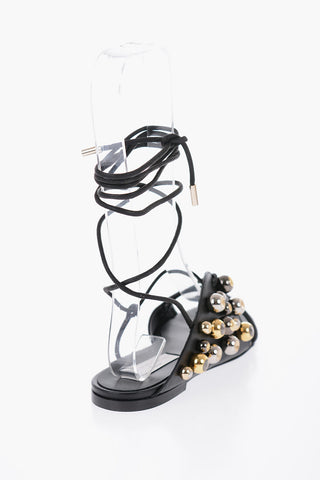 Vegan Leather Sandals With Rhinestones Detail