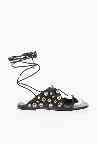 Vegan Leather Sandals With Rhinestones Detail