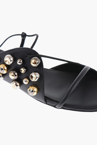 Vegan Leather Sandals With Rhinestones Detail