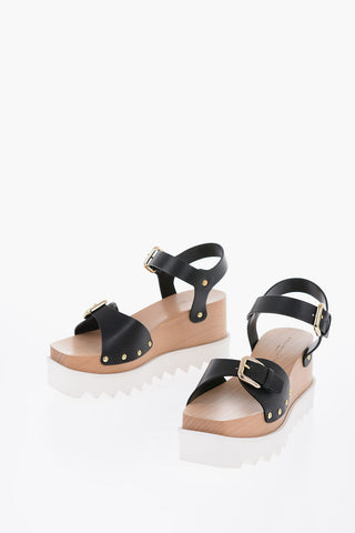 Faux Leather Wedged Sandals Embellished with Studs 8 cm