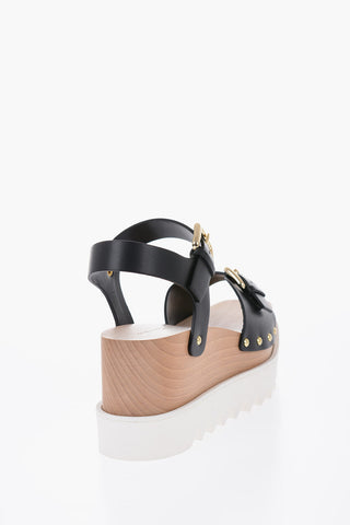 Faux Leather Wedged Sandals Embellished with Studs 8 cm