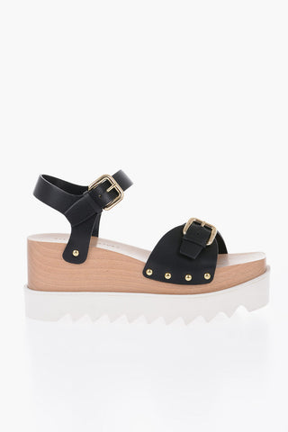 Faux Leather Wedged Sandals Embellished with Studs 8 cm