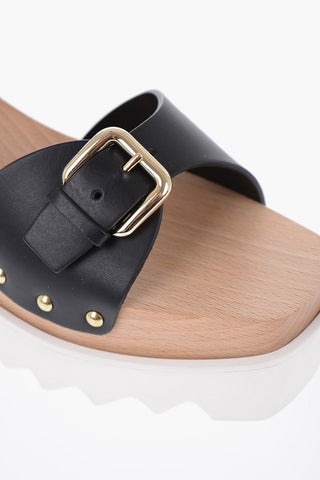 Faux Leather Wedged Sandals Embellished with Studs 8 cm