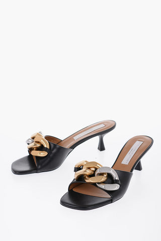 Vegan Leather Open Toe Mules With Chain Details Heel 5 cm