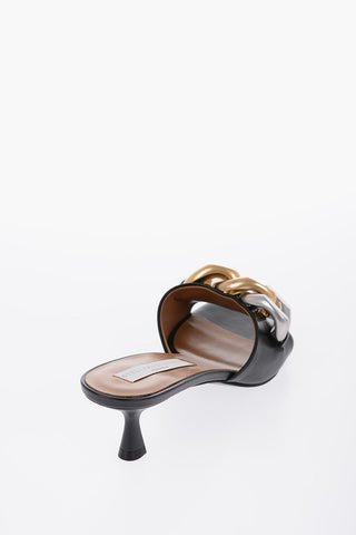 Vegan Leather Open Toe Mules With Chain Details Heel 5 cm