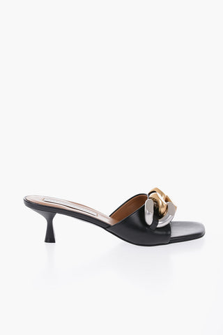 Vegan Leather Open Toe Mules With Chain Details Heel 5 cm