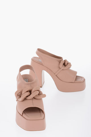Vegan Leather Open Toe Mules With Chain Details Heel 12 cm