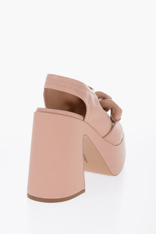 Vegan Leather Open Toe Mules With Chain Details Heel 12 cm