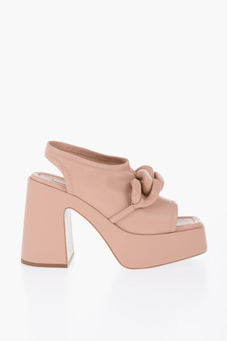 Vegan Leather Open Toe Mules With Chain Details Heel 12 cm