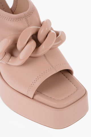 Vegan Leather Open Toe Mules With Chain Details Heel 12 cm