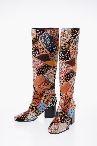 Patchwirk Effect Embroidery DIORAGE Knee-High Boots Heel 7 cm