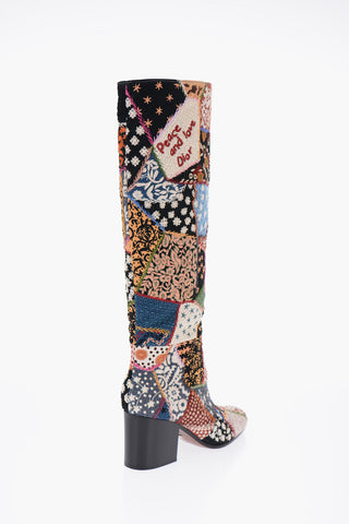Patchwirk Effect Embroidery DIORAGE Knee-High Boots Heel 7 cm