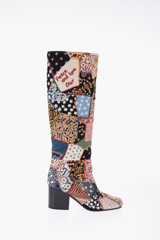 Patchwirk Effect Embroidery DIORAGE Knee-High Boots Heel 7 cm