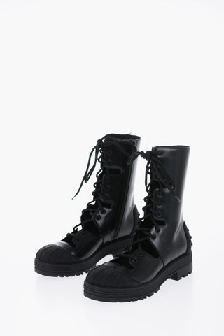 Leather DIORIRON Combat Boots With Cutouts
