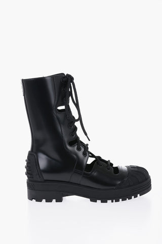 Leather DIORIRON Combat Boots With Cutouts