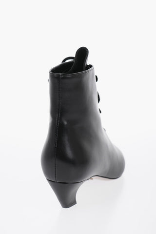 Stivaletti In Pelle Lace-Up A Punta Stretta Tacco 4 cm