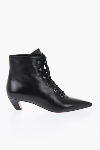 Stivaletti In Pelle Lace-Up A Punta Stretta Tacco 4 cm