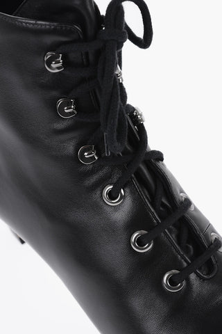 Stivaletti In Pelle Lace-Up A Punta Stretta Tacco 4 cm