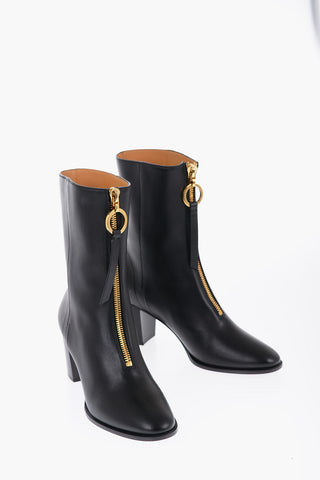 Stivaletti In Pelle Con Zip Frontale Tacco 7 cm