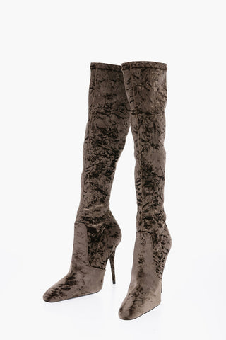 Pointed Velour Knee-Lenght Boots Heel 11 cm