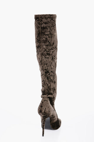 Pointed Velour Knee-Lenght Boots Heel 11 cm