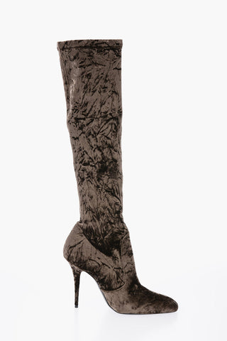 Pointed Velour Knee-Lenght Boots Heel 11 cm