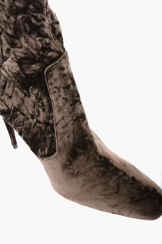 Pointed Velour Knee-Lenght Boots Heel 11 cm