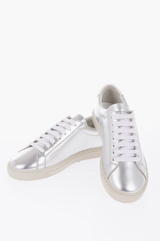 Metallic Effect Leather Low-Top Sneakers