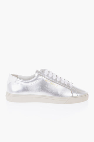 Metallic Effect Leather Low-Top Sneakers