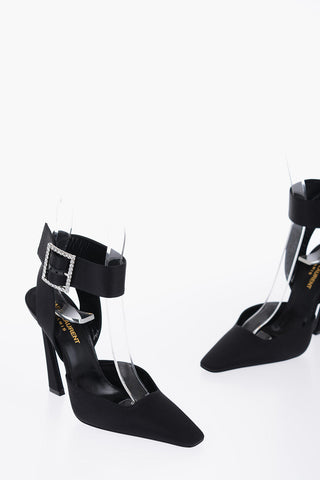 Pointed Satin Sandals With Rhinestoned Buckle Heel 11 cm