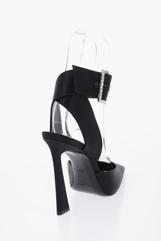 Pointed Satin Sandals With Rhinestoned Buckle Heel 11 cm