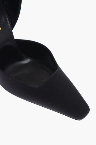 Pointed Satin Sandals With Rhinestoned Buckle Heel 11 cm