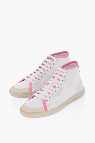 Leather High-Top Sneakers With Worn Effect Sole