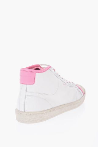 Leather High-Top Sneakers With Worn Effect Sole