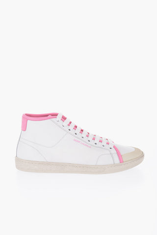 Leather High-Top Sneakers With Worn Effect Sole
