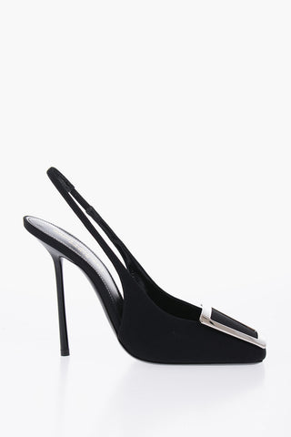 Slingback Crepe Sandals With Statement Buckle Heel 11 cm