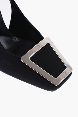 Slingback Crepe Sandals With Statement Buckle Heel 11 cm